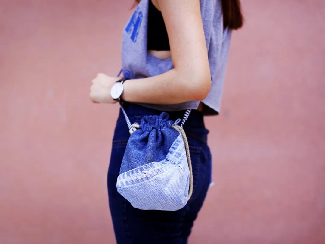 Denim Drawstring Bag