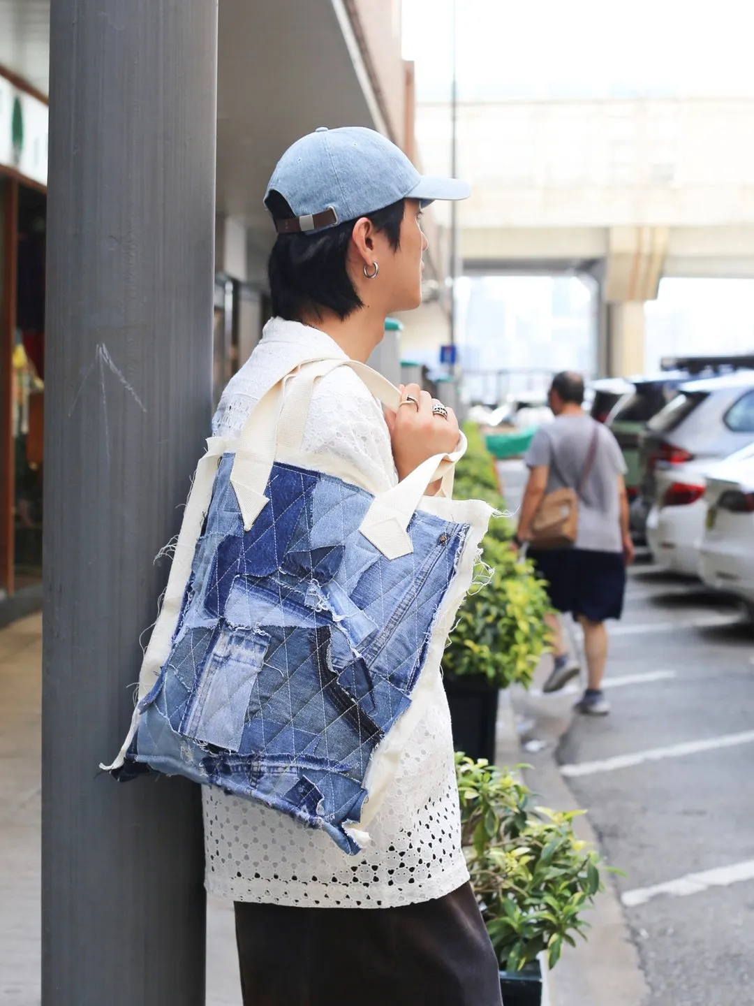 Denim Patchwork Tote — Medium