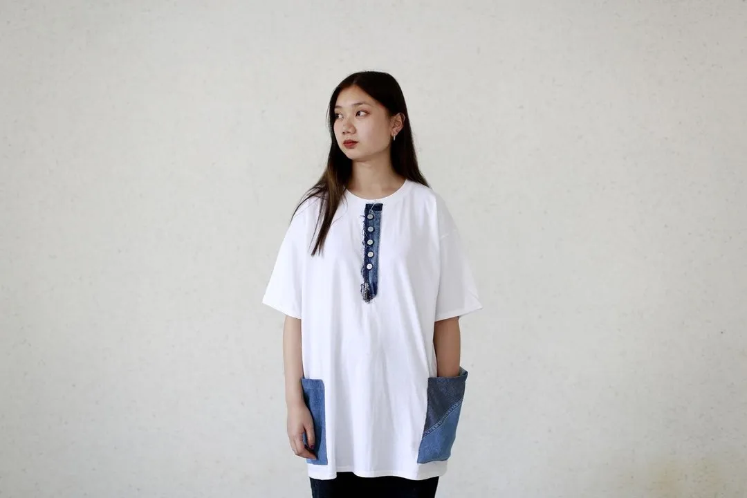 Oversized Denim-Detail Tee