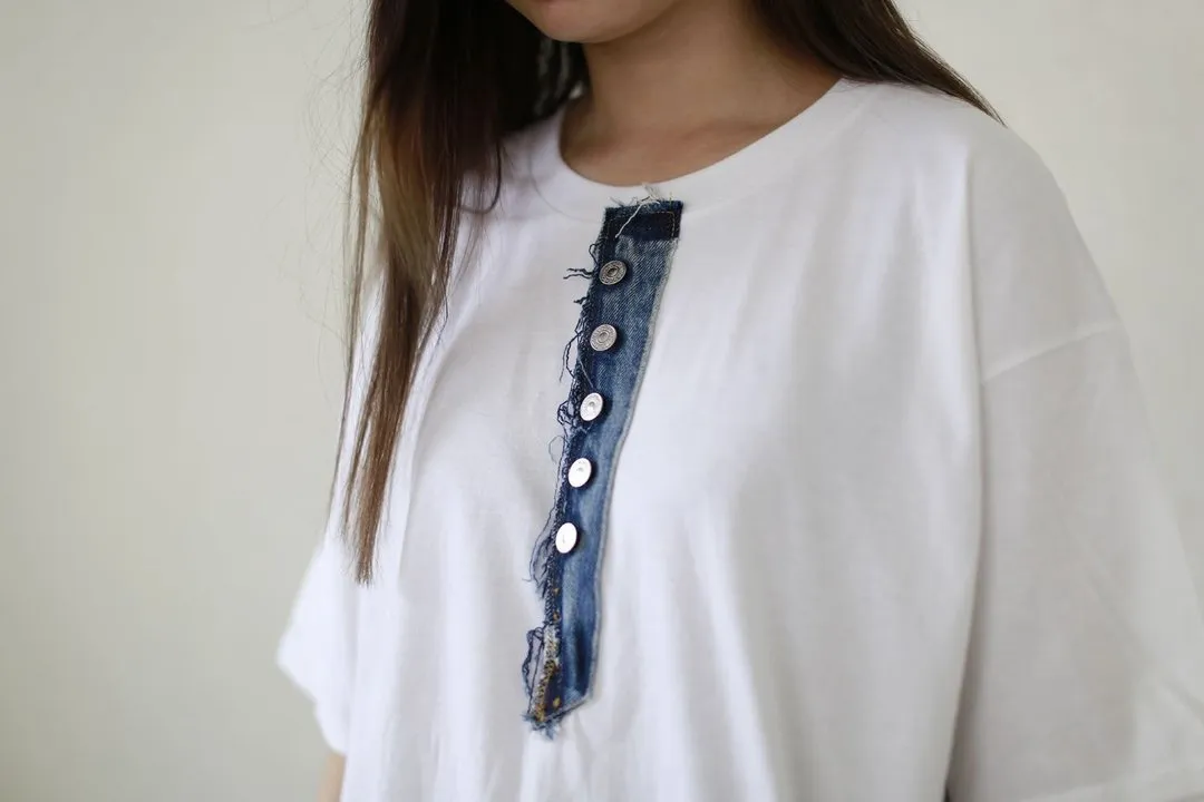 First Edition — Oversized Denim-Detail Tee