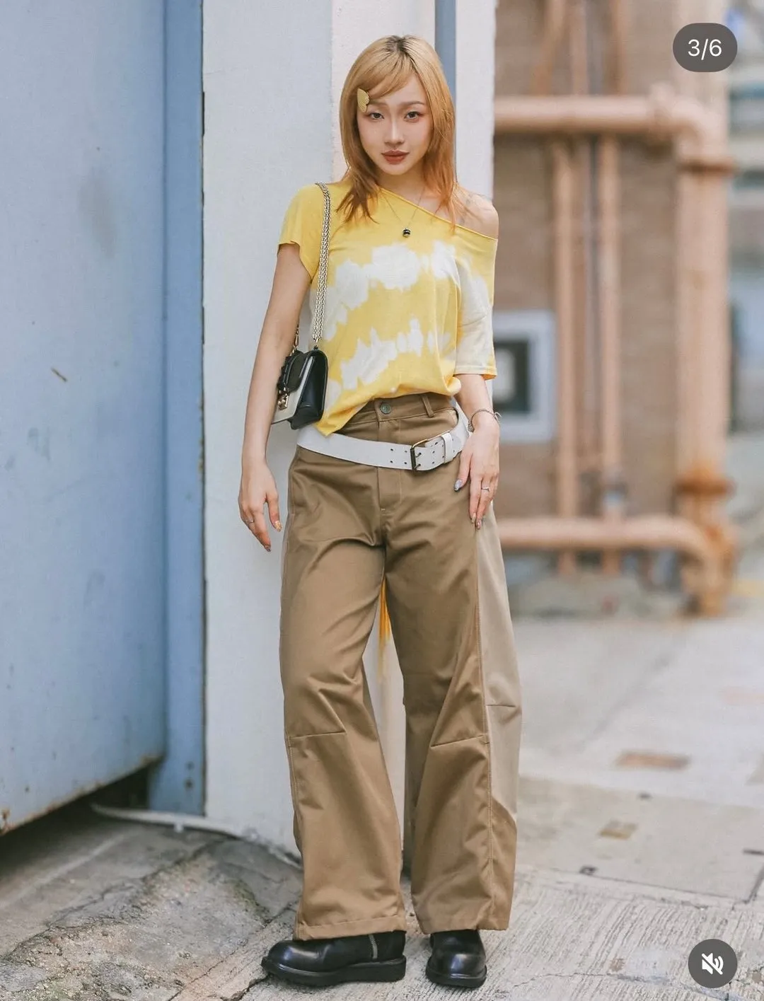Reworked trousers with contrasting fabric panels