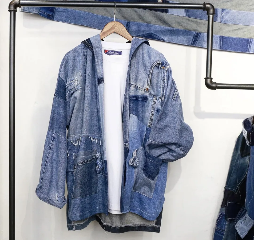 Hooded Denim Patchwork Kimono