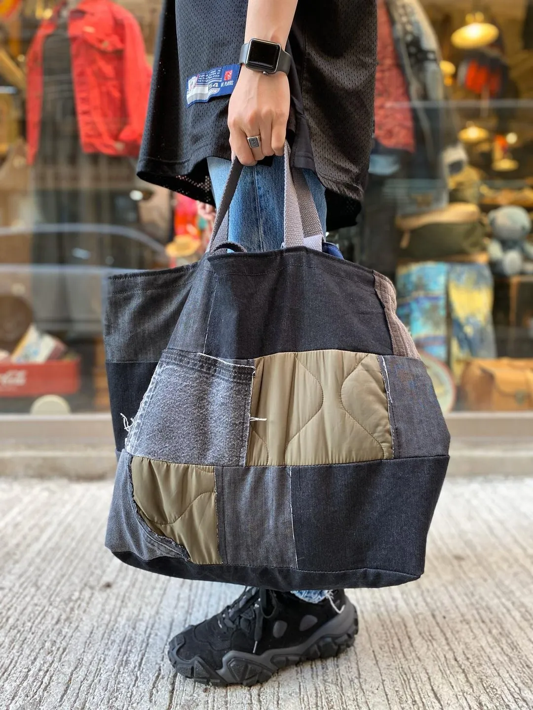 Mixed-Fabric Large Tote