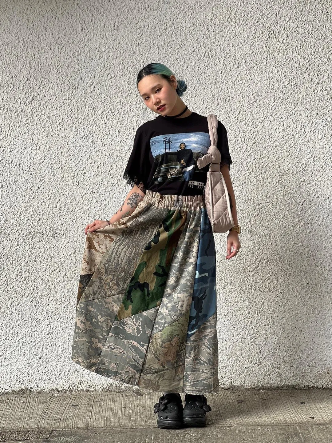Camouflage Patchwork Maxi Skirt