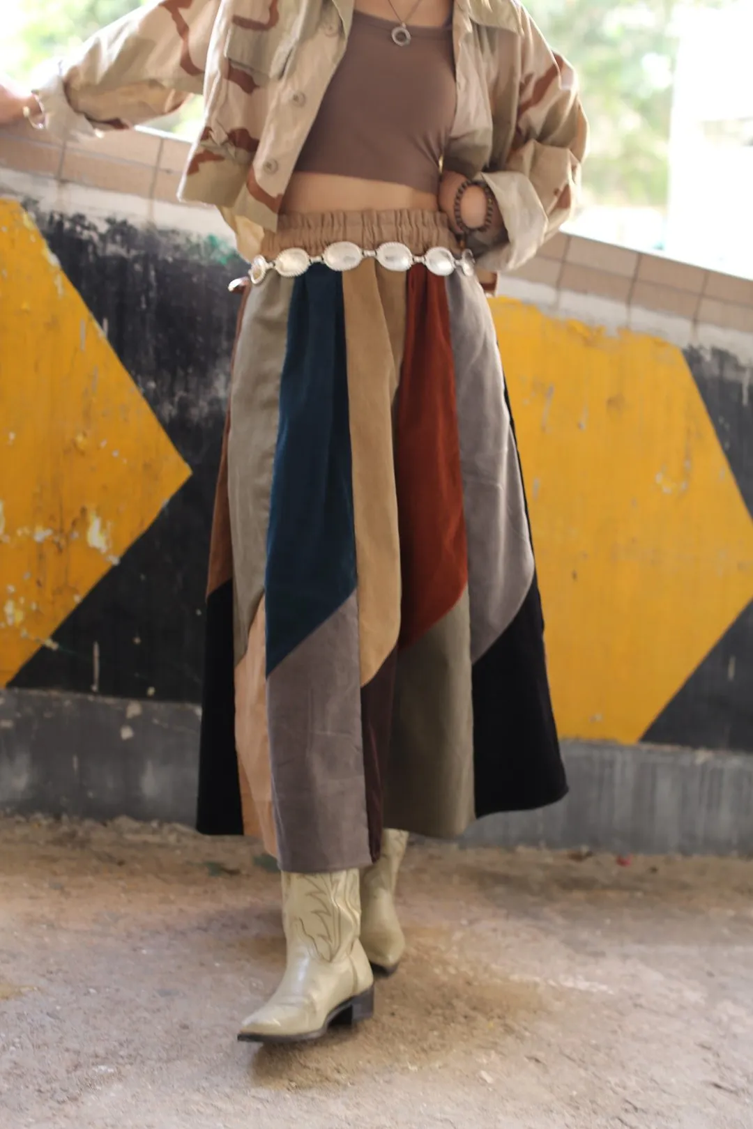 Corduroy Patchwork Maxi Skirt